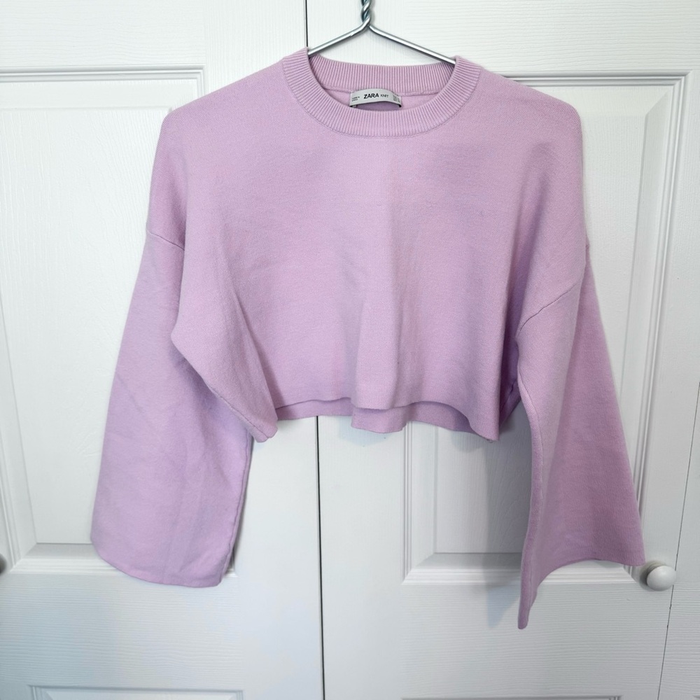 Zara Lilac Wide Sleeve Cropped Sweater MEDIUM
